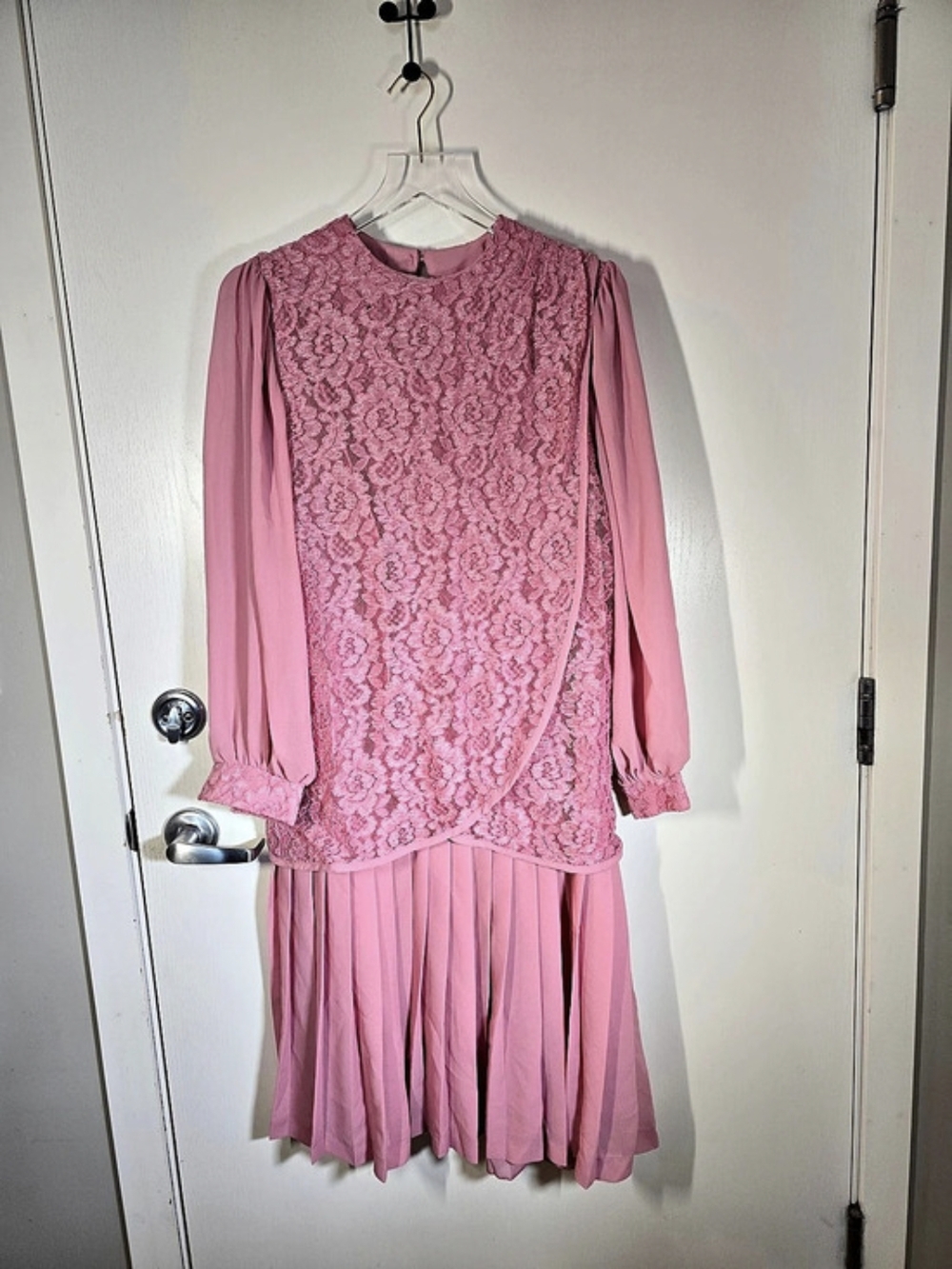 VINTAGE D'Allaird's Pink Lace Pleated Midi Dress Size 12